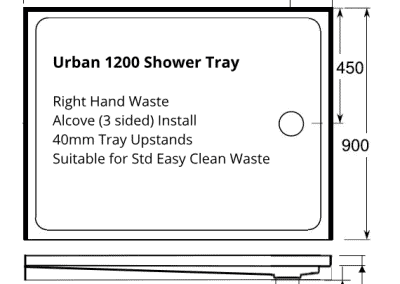 Urban 1200 x 900 Alcove 3 sided RH waste Shower tray