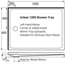 Urban 1200 x 900 Corner 2 sided LH waste