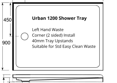 Urban 1200 x 900 Corner 2 sided LH waste Shower tray