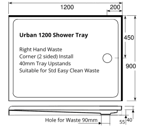 Urban 1200 x 900 Corner 2 sided RH waste