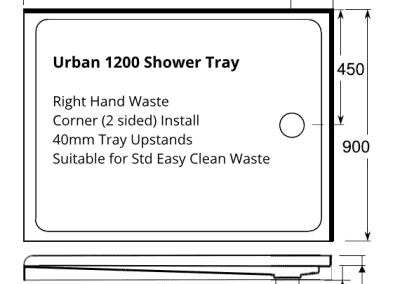 Urban 1200 x 900 Corner 2 sided RH waste Shower tray