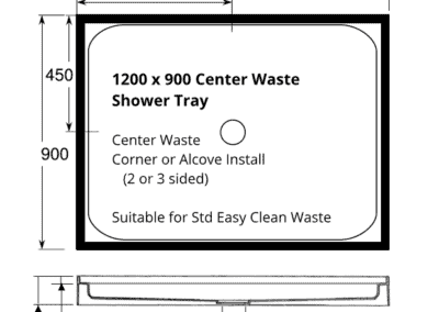 Rectangle shower 1200 x 900 tray 4 lip center waste dimensions for 1220 x 900 shower enclosure
