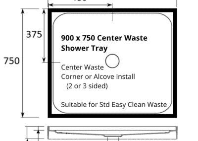 Rectangle shower 900 x 750 tray 4 lip center waste dimensions for 900 x 750 Shower Enclosure