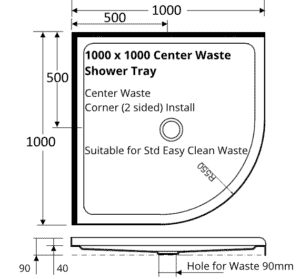 curved corner 2 sided 1000 x 1000 shower tray center waste for 1000 x 1000 shower enclosure