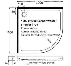 curved corner 2 sided 1000 x 1000 shower tray rear waste for 1000 x 1000 shower enclosure