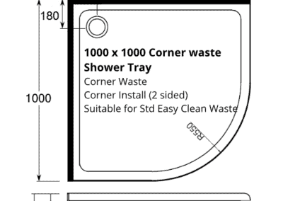 curved corner 2 sided 1000 x 1000 shower tray rear waste for 1000 x 1000 shower enclosure