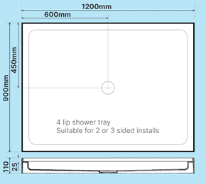 1200 x 900 4-lip shower tray