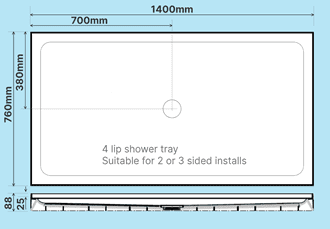 1400 x 760 4-lip shower tray