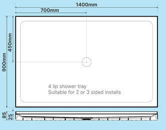 1400 x 900 4-lip shower tray