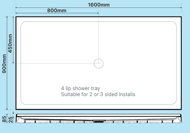 1600 x 900 4-lip shower tray