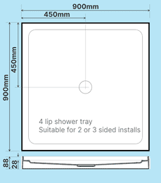 900 x 900 4-lip center shower tray