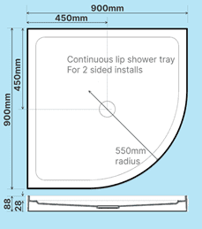 900 x 900 curved center shower tray
