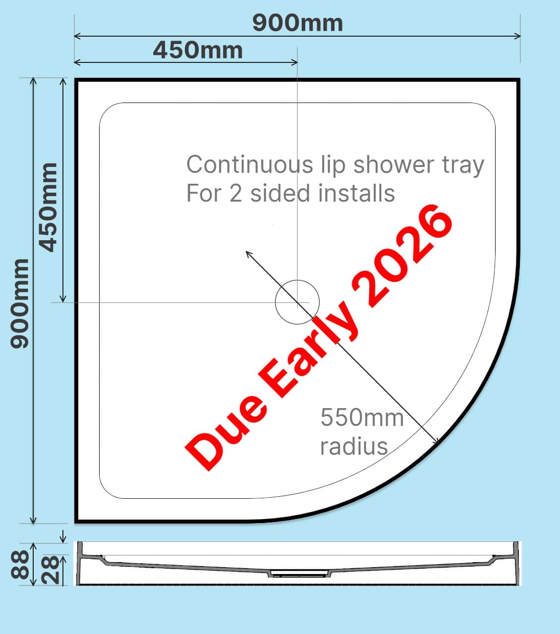 900 x 900 curved center shower tray