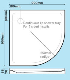900 x 900 curved rear shower tray