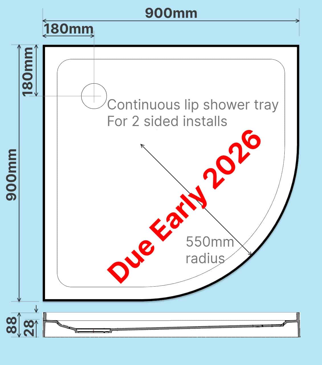 900 x 900 curved rear shower tray